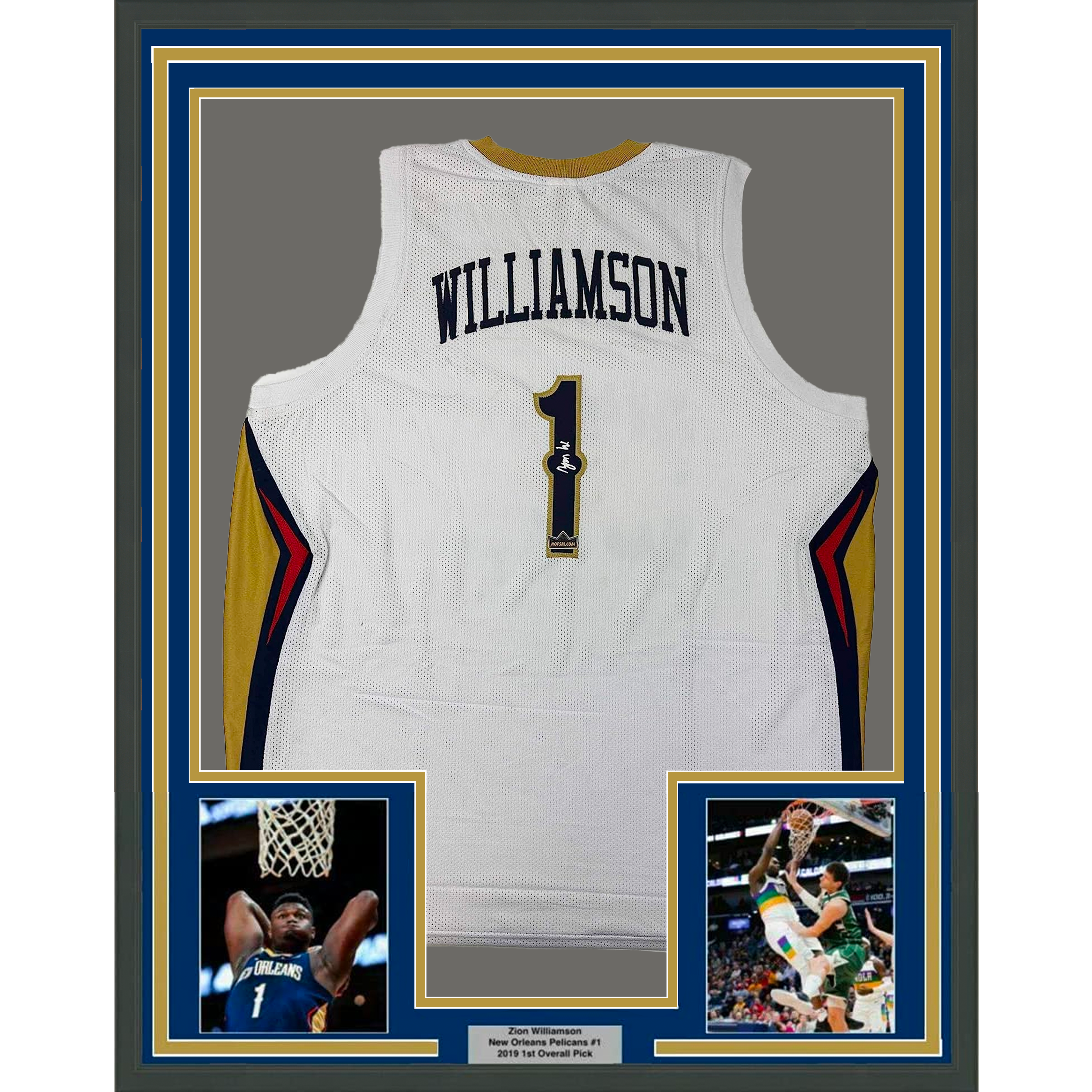Framed Facsimile Autographed Zion Williamson 35x39 New Orleans White Reprint Laser Auto Basketball Jersey