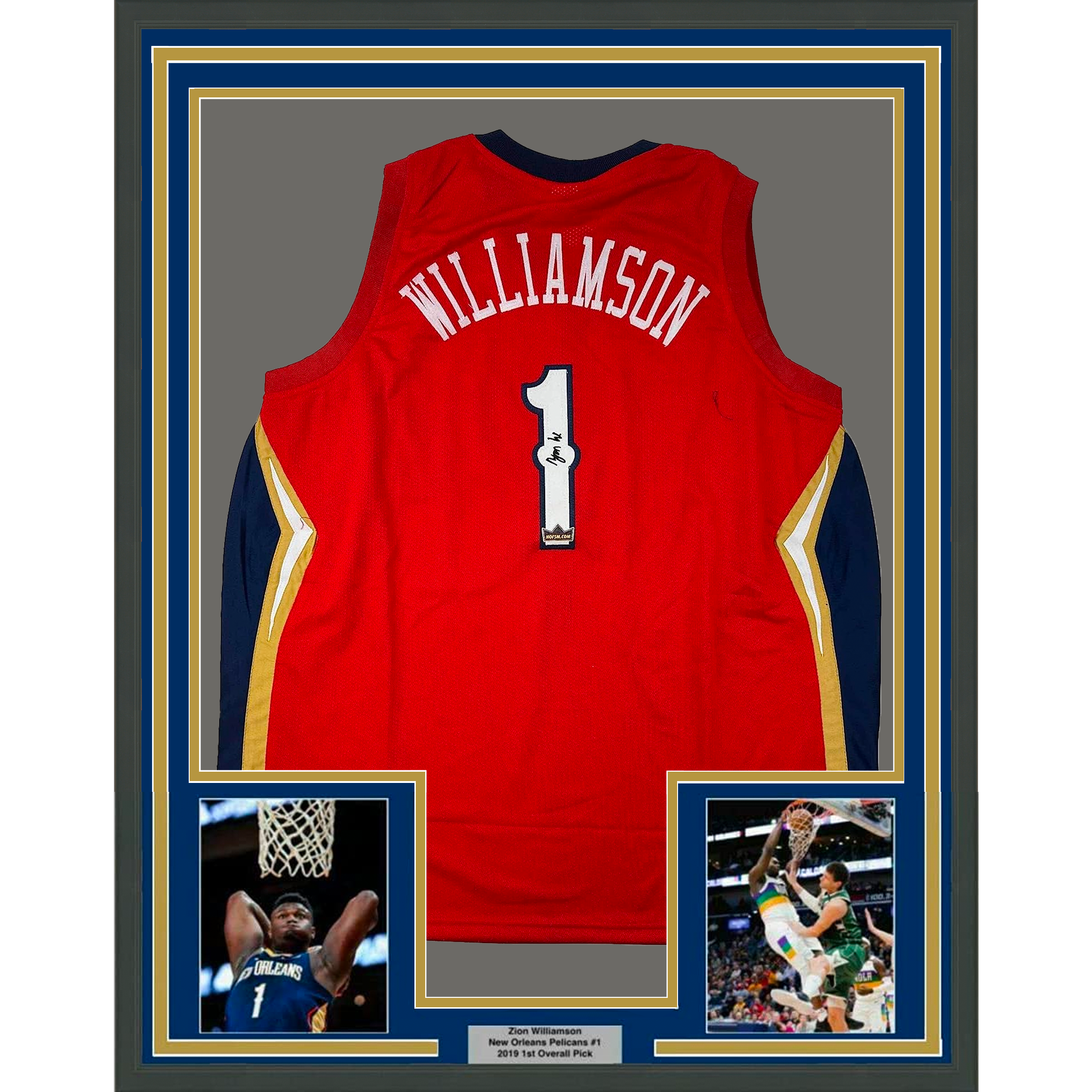 Framed Facsimile Autographed Zion Williamson 35x39 New Orleans Red Reprint Laser Auto Basketball Jersey