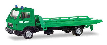 Herpa 94146 HO Scale MAN G 90 Flatbed Wrecker - Assembled -- Police (green, German Lettering)