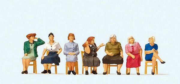 Preiser 10580 HO Scale Pedestrians -- Waiting Women Sitting on Chairs pkg(7)