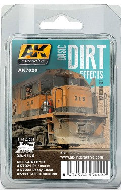 AK Interactive 7020 Train Series: Basic Dirt Effects Weathering Enamel Paint Set