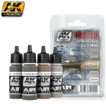 AK Interactive 2100 Air Series: USAF TAC Southeast Asia (Sea) Scheme Acrylic Paint Set (4 Colors) 17ml Bottles