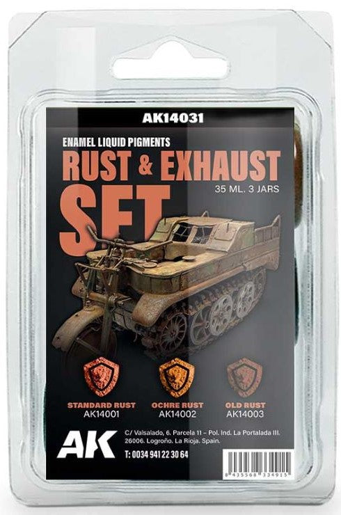 AK Interactive 14031 Rust & Exhaust Liquid Pigment Enamel Set (14001, 14002, 140