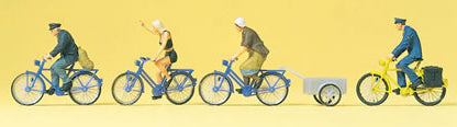 Preiser 10507 HO Scale Sports & Recreation -- Cyclists w/Bicycle Trailer pkg(4)