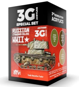 AK Interactive 11665 AFV Series: WWII Russian Standard 3G Acrylic Paint Set (3 Colors) 17ml Bottles (D)