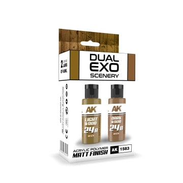 AK Interactive 1583 Dual Exo Scenery: Light Wood & Dark Wood Acrylic Paint Set 60ml Bottles