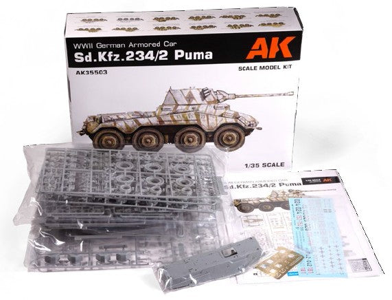 AK Interactive 35503 1/35 SdKfz 234/2 Puma WWII German Armored Car (Plastic Kit) (modified Dragon tooling) (D)