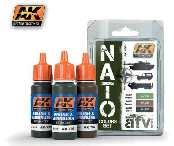 AK Interactive 4001 AFV Series: NATO AFV Colors Acrylic Paint Set (3 Colors) 17ml Bottles