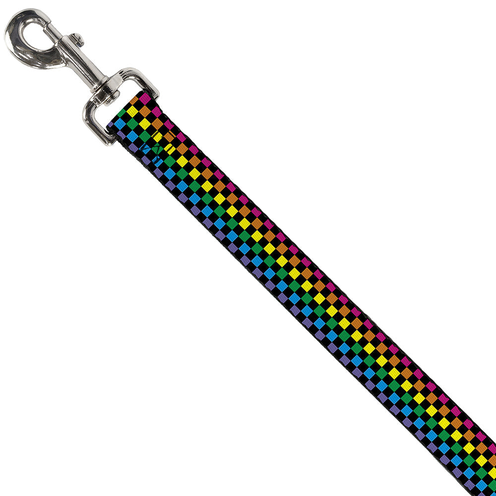 Dog Leash - Checker Black/Neon Rainbow