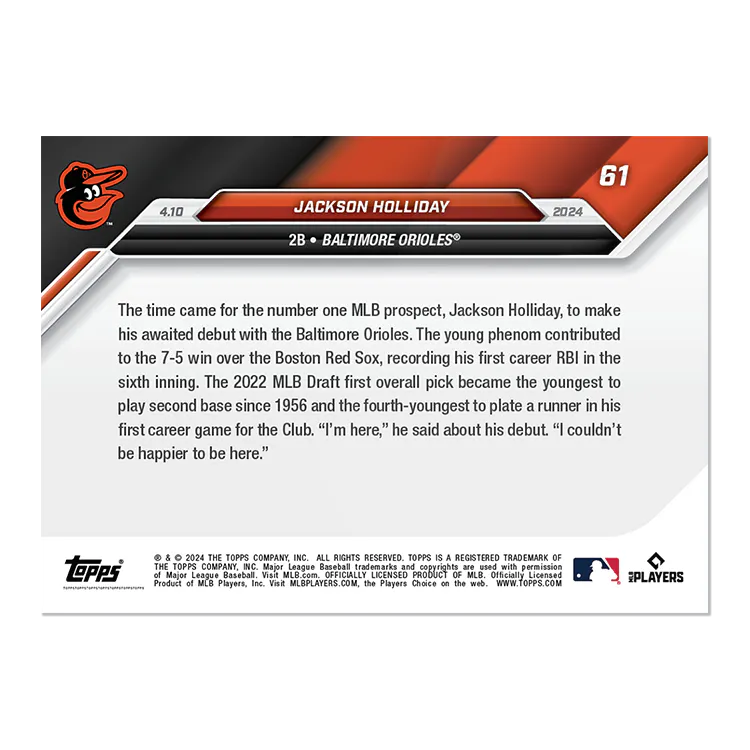 2024 Topps Now Jackson Holliday #61 Rookie RC Baseball Card