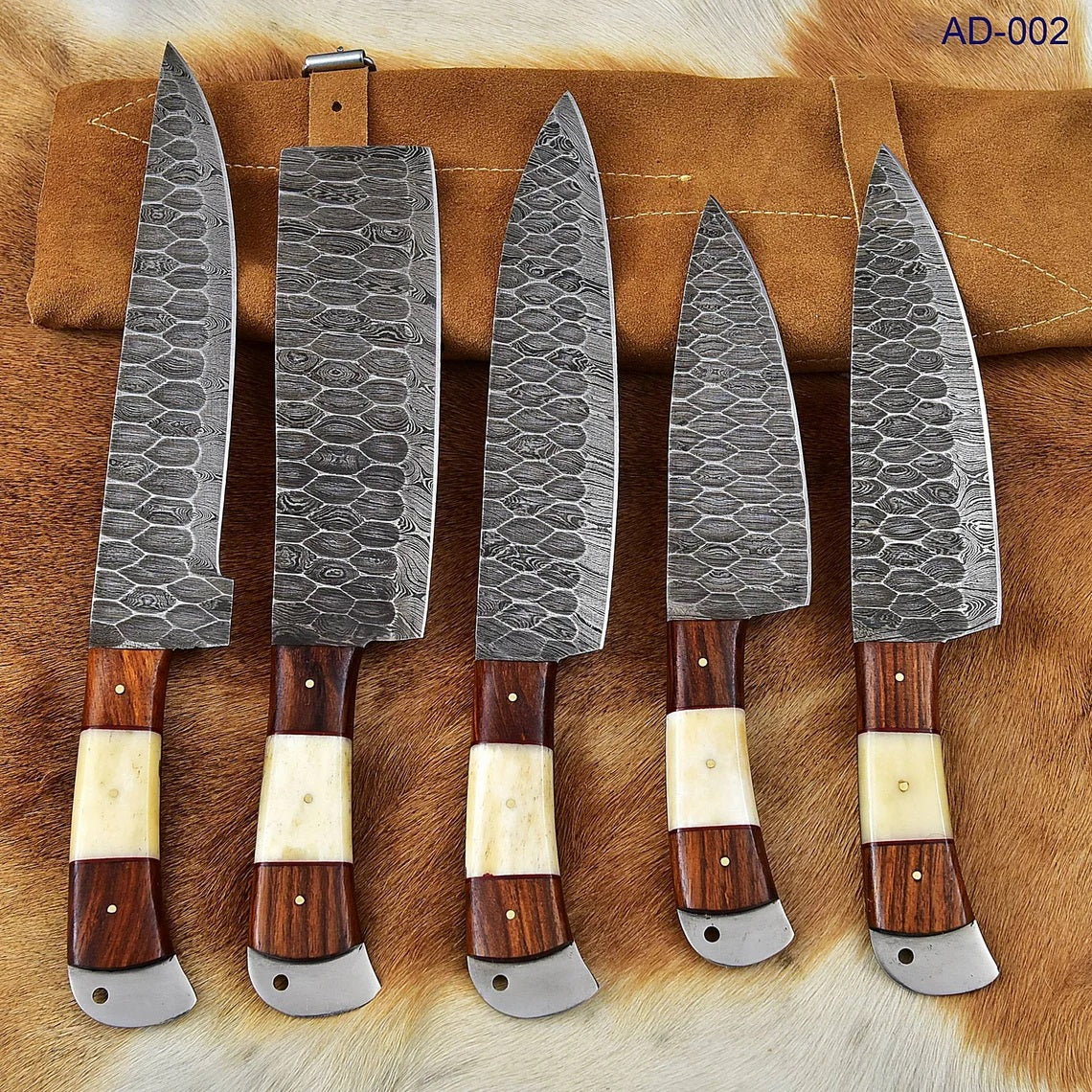 Custom Handmade Damascus Cooking Knife Set - 5 Pieces