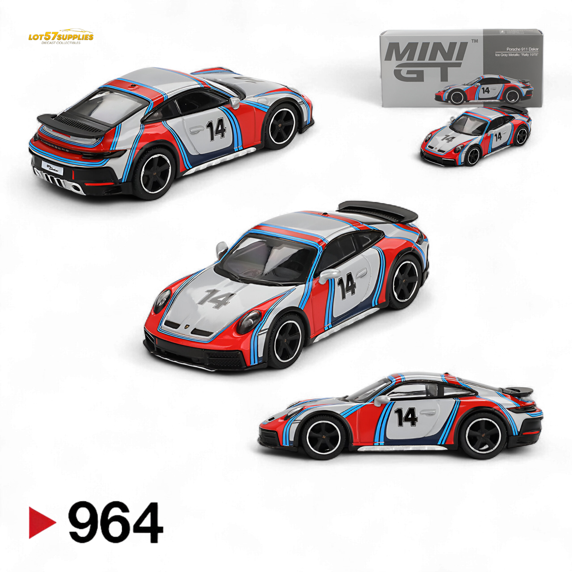 Mini-GT Porsche 911 Dakar “Rally 1974” Ice Grey Metallic 1:64 MGT00964