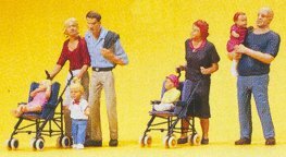 Preiser 10494 HO Scale Pedestrians -- Parents w/Children & Strollers