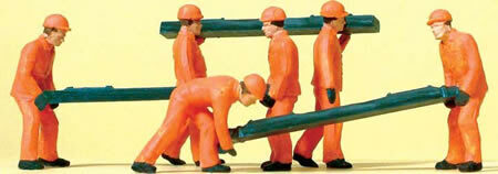 Preiser 14036 HO Scale Railroad Personnel -- Track Workers w/Ties pkg(6)