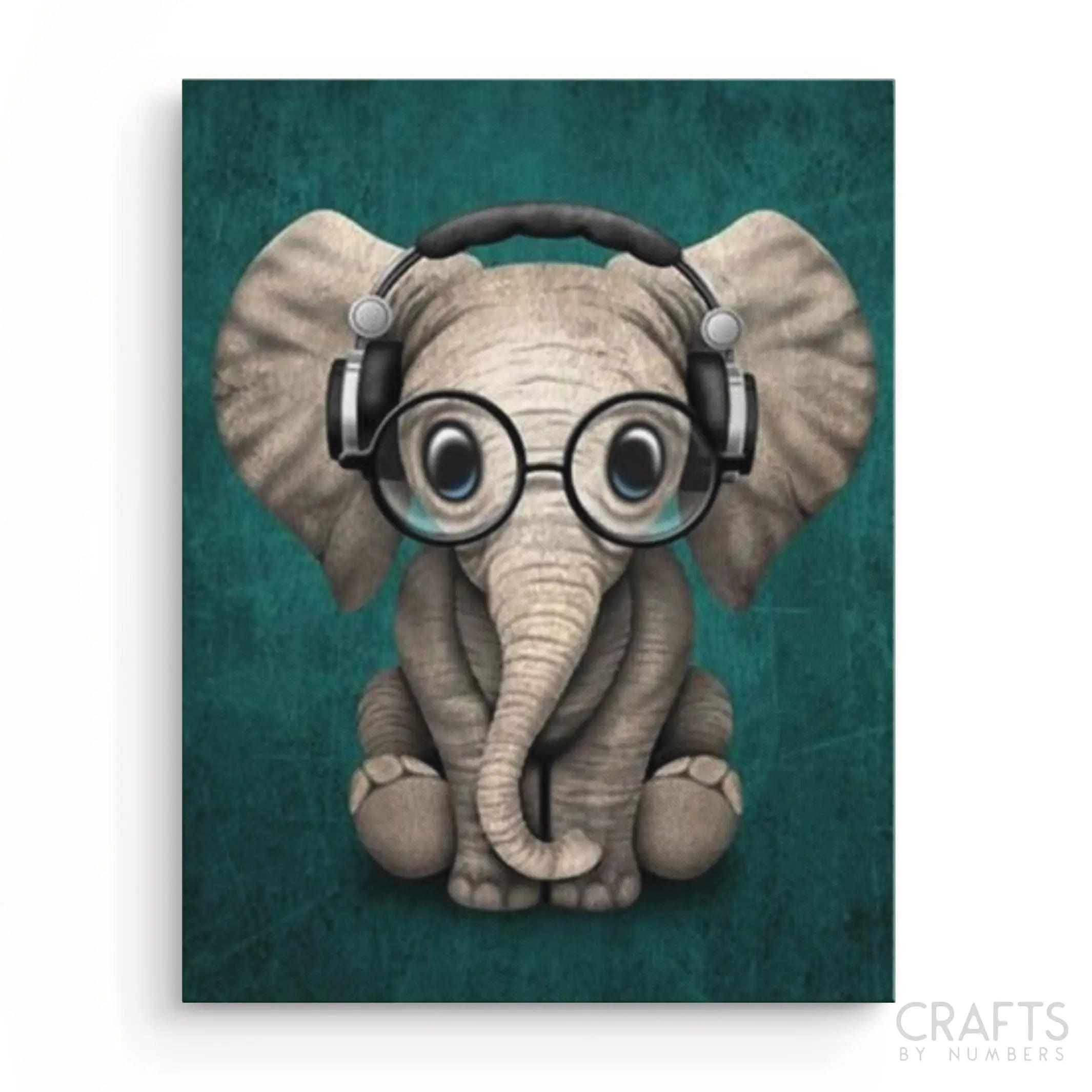 Baby Elephant With Headphones