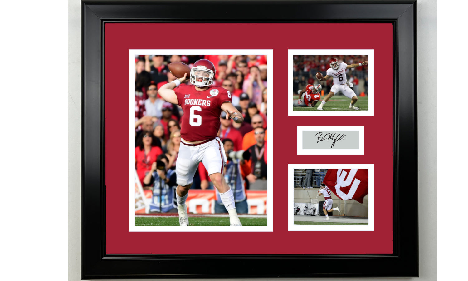 Framed Baker Mayfield Oklahoma Sooners Facsimile Laser Engraved Signature NCAA Football 14x11 3 Photo Collage