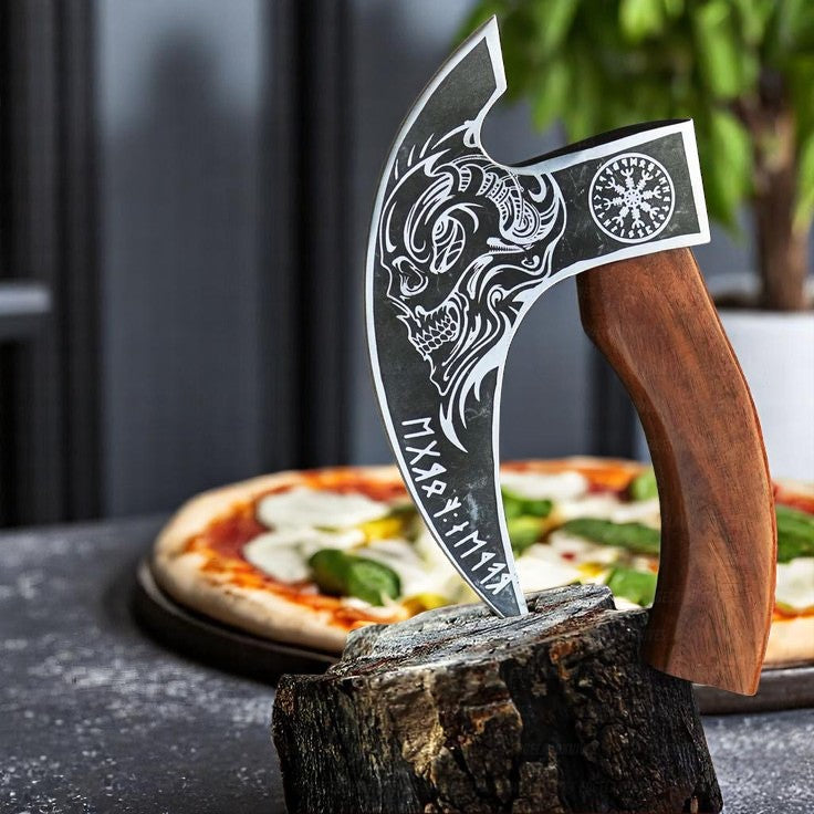 Custom Viking Pizza Cutter Axe – 8.5" Blade, Rosewood Handle
