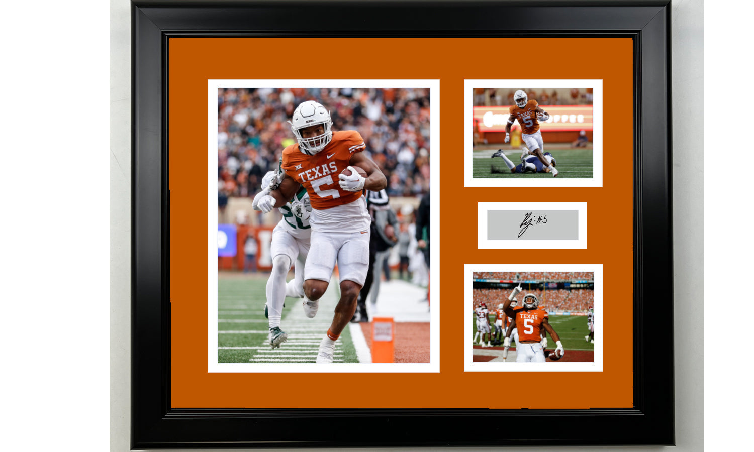 Framed Bijan Robinson Texas Longhorns Facsimile Laser Engraved Signature Football 14x11 3 Photo Collage
