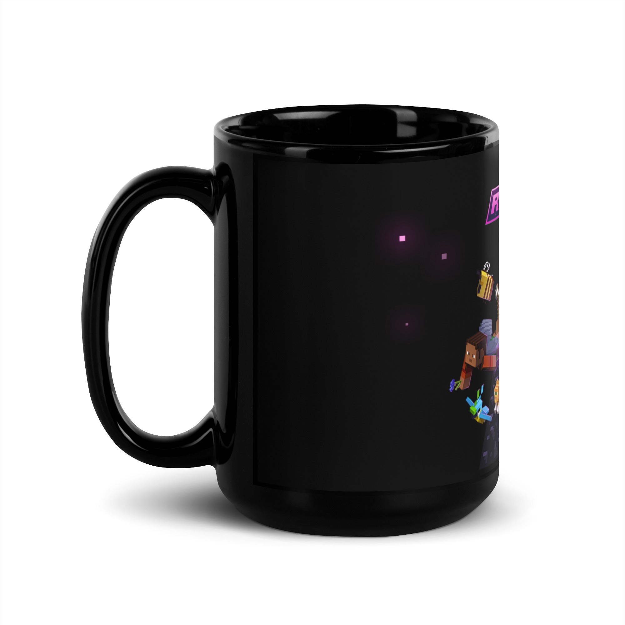 Black Glossy 15 oz Minecraft Mug with All Heroes