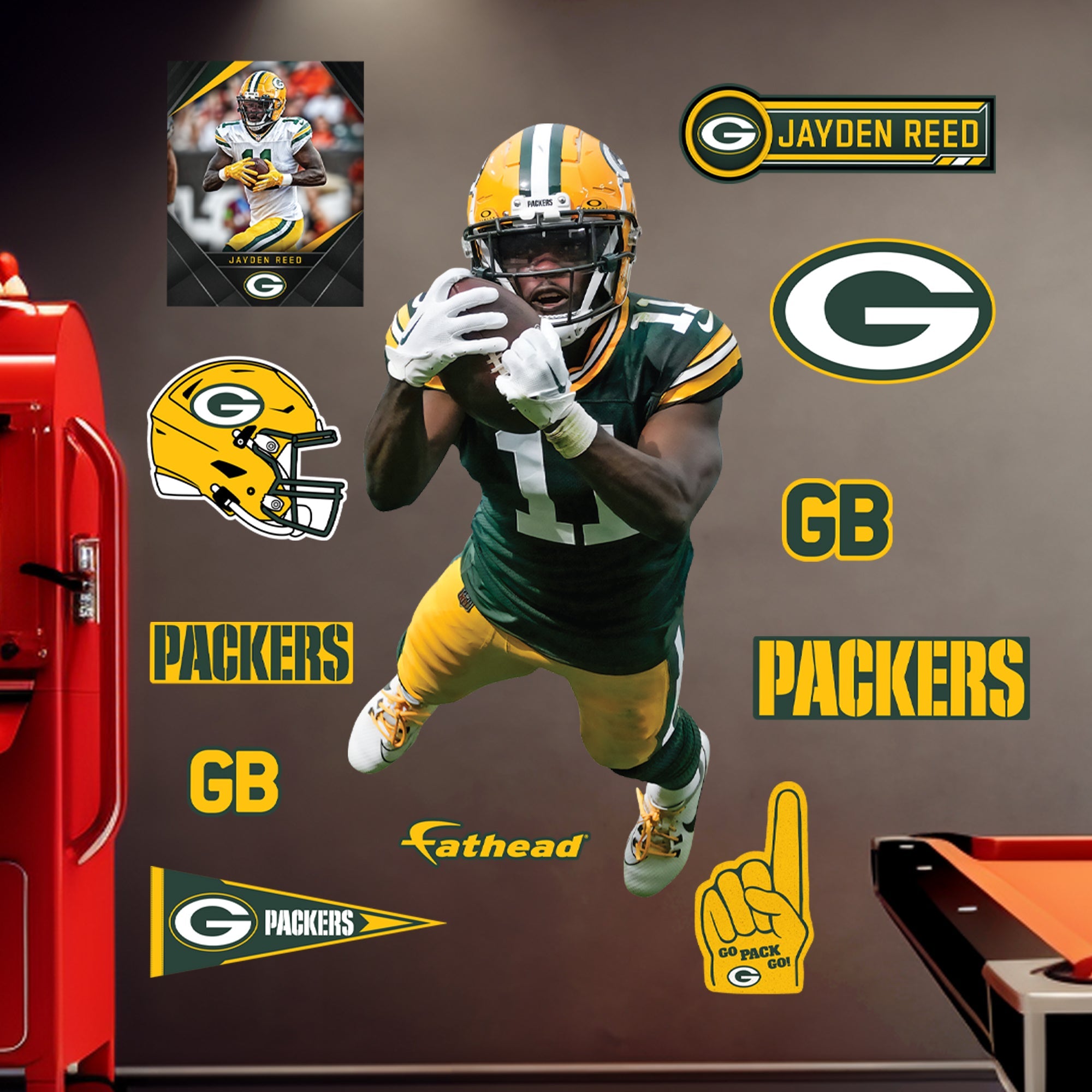 Jayden Reed - RealBig Diving Catch Collection - Official NFL - Green Bay Packers - Reusable Vinyl Wall Decals