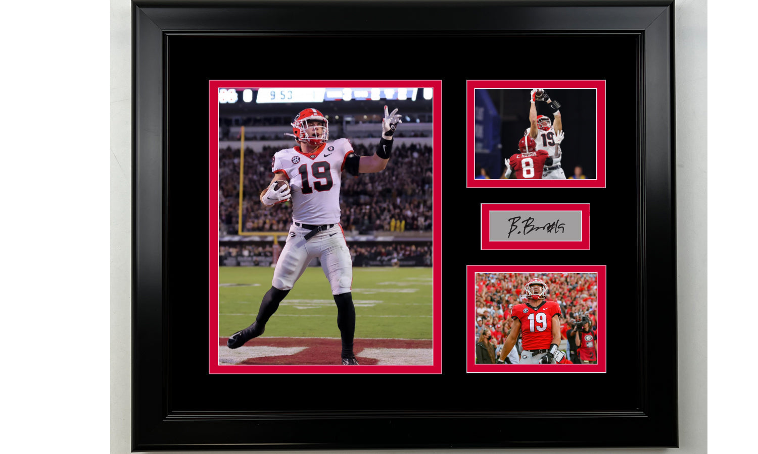 Framed Brock Bowers Georgia Bulldogs Facsimile Laser Engraved Signature Football 14x11 3 Photo Collage