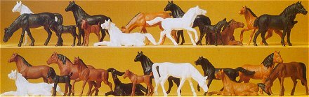 Preiser 14407 HO Scale Animals -- Horses pkg(26)
