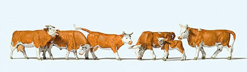 Preiser 10146 HO Scale Cows -- Brown, White pkg(6)