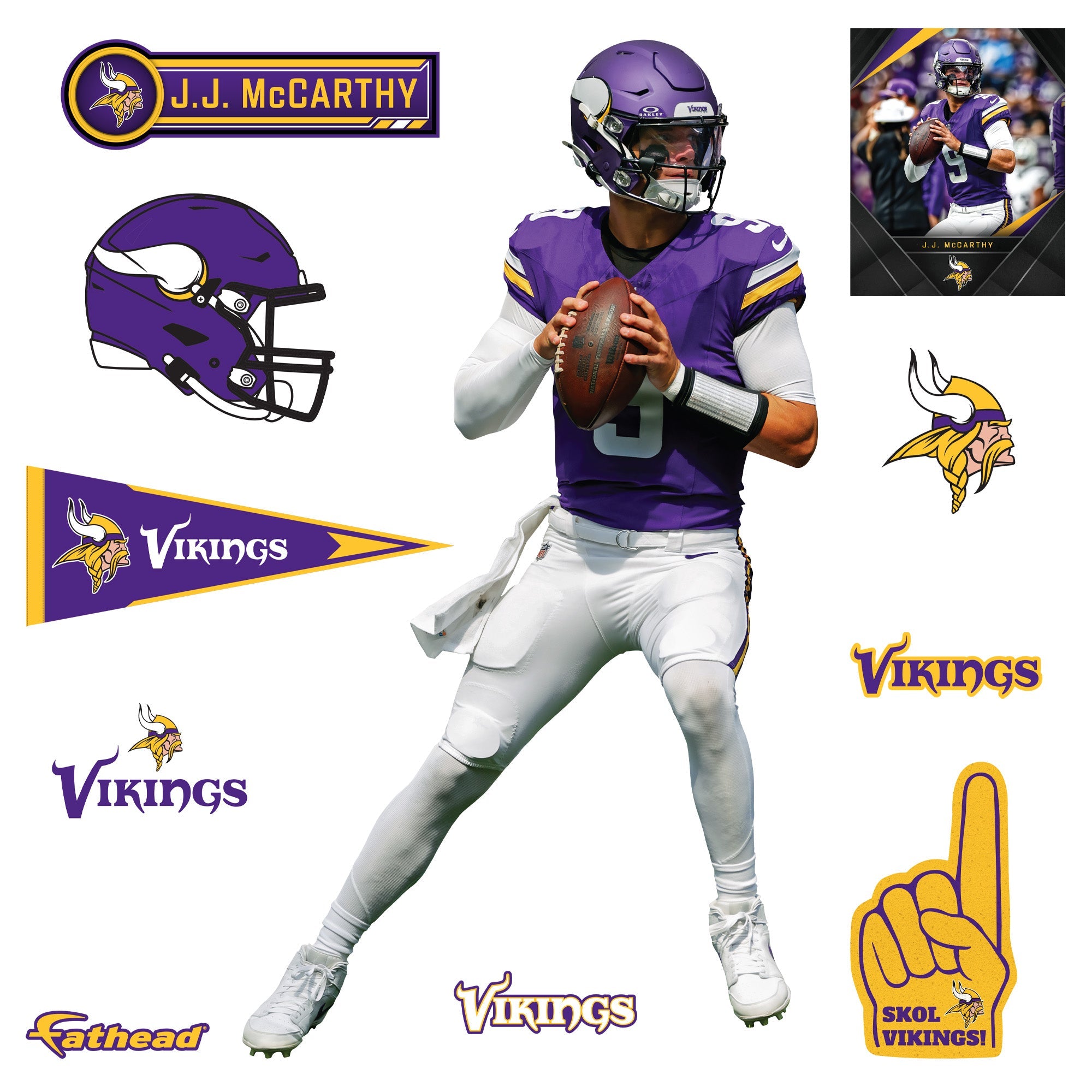 J.J. McCarthy - RealBig Collection - Official NFL - Minnesota Vikings - Reusable Vinyl Wall Decals