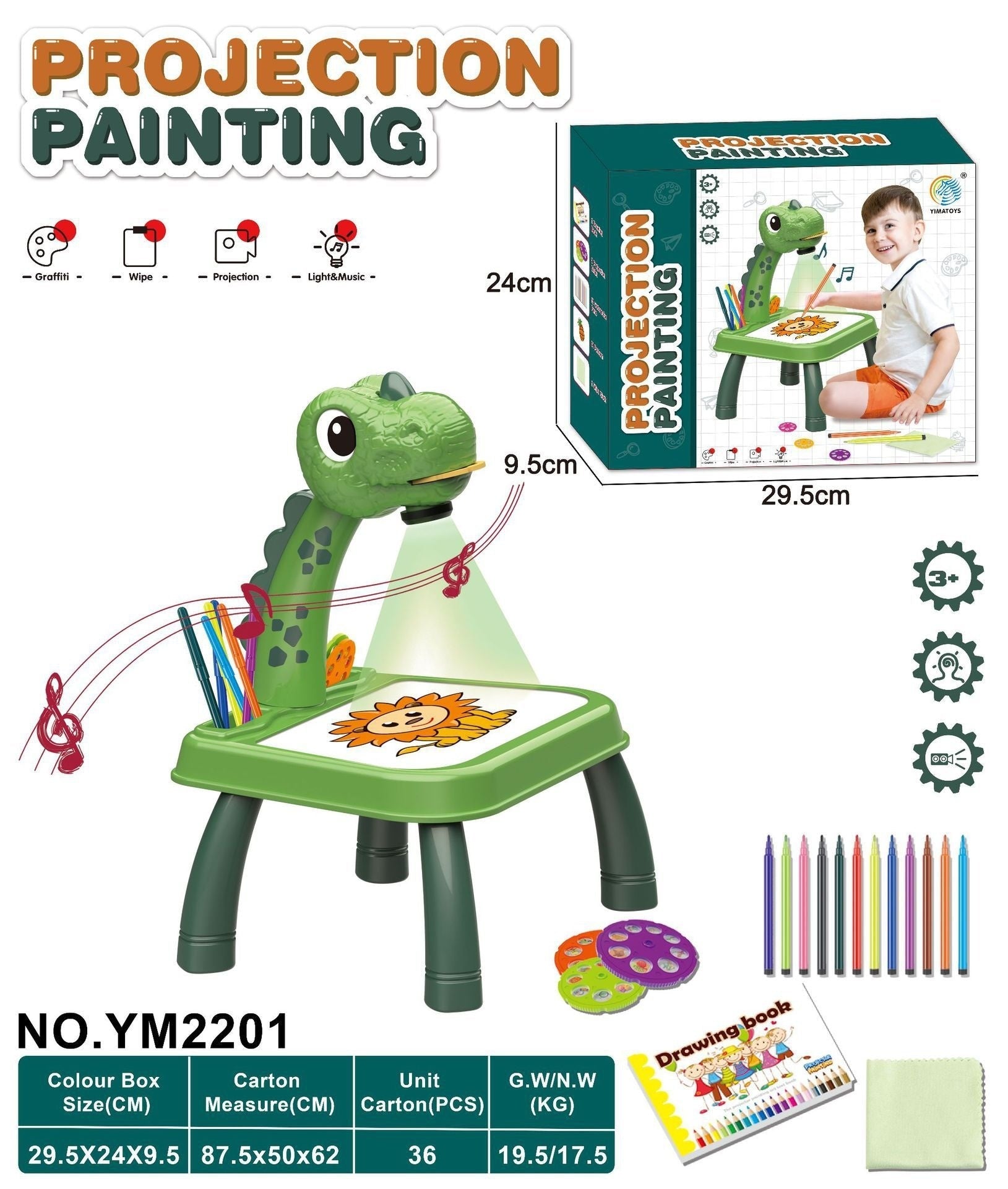 Children's LED Projector Drawing Table – Art Desk with Music and Painting Board