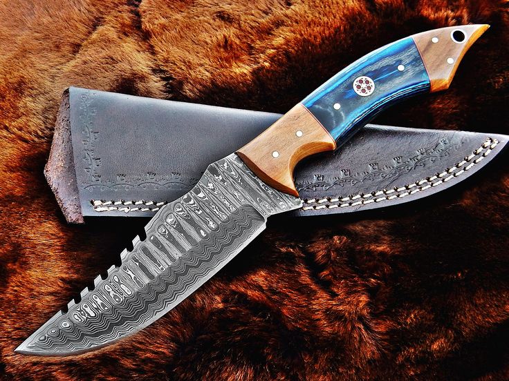 Custom Handmade Damascus Hunting Knife with Exotic Wood Handle