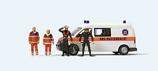 Preiser 33261 HO Scale VW T 5 Van - 2 EMT & 2 Divers Neustadt Water Rescue Team
