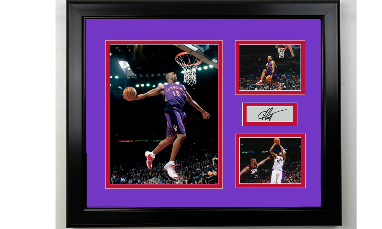 Framed Vince Carter Toronto Raptors Facsimile Laser Engraved Signature Basketball 14x11 3 Photo Collage