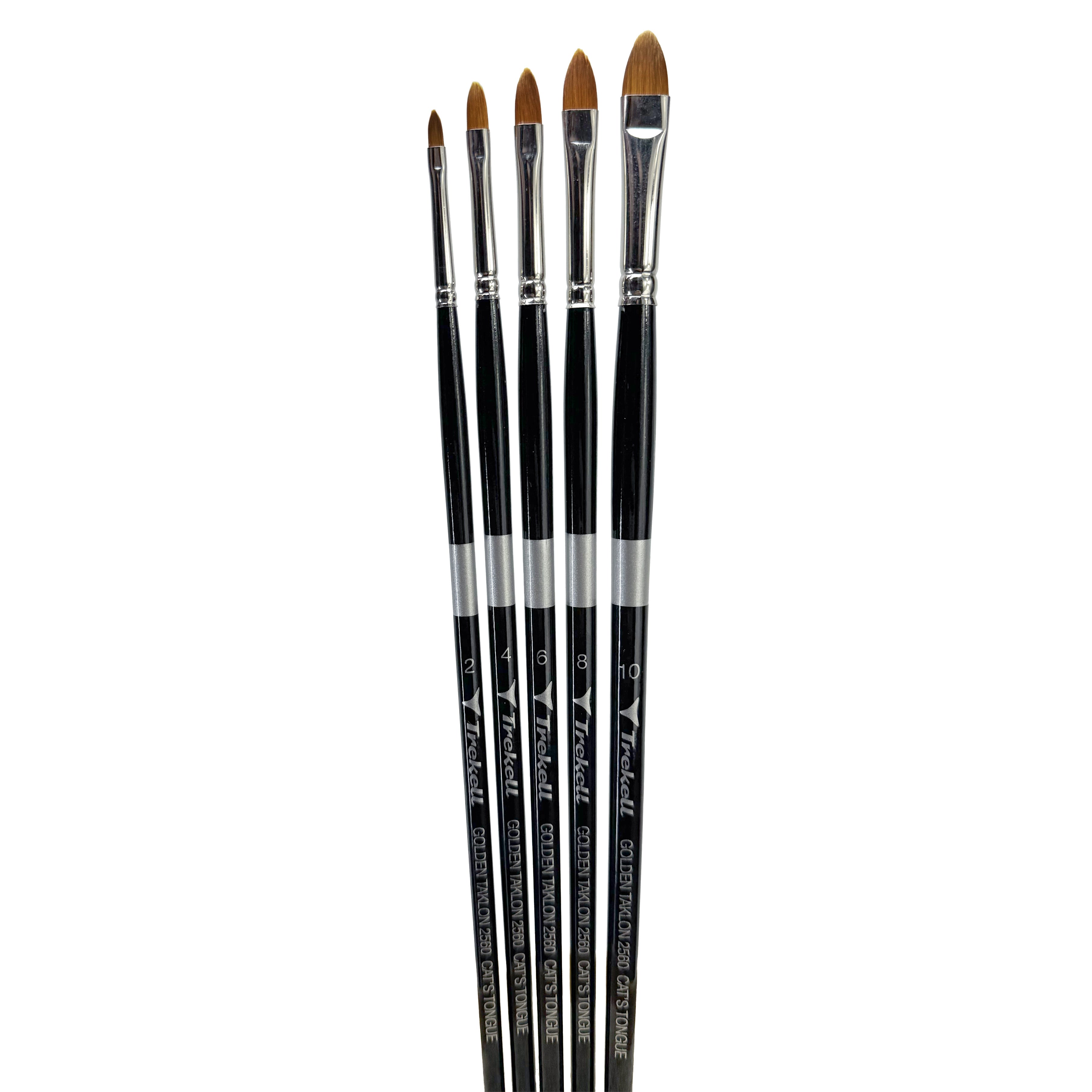 Trekell Golden Taklon Long Handle Artist Brush -  Complete Set - Cat's Tongue