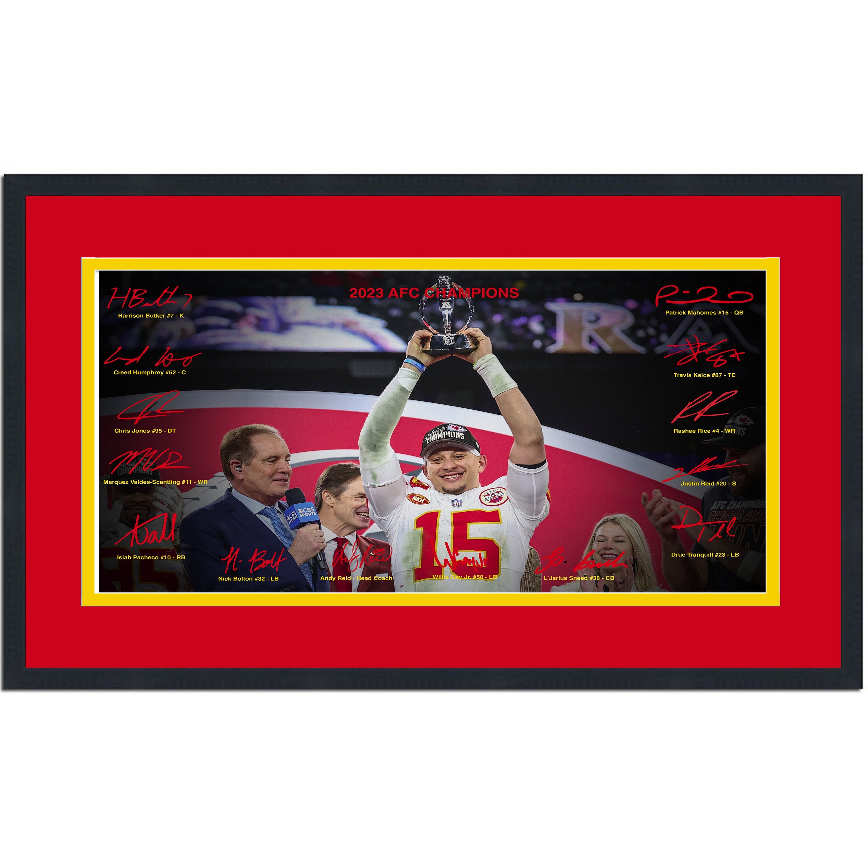 Framed Kansas City Chiefs 2023 AFC Champions Facsimile Signature Team Auto 16x24 Football Photo
