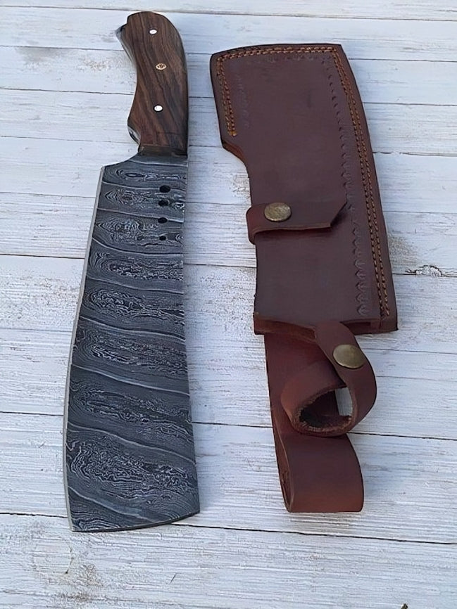 Rogue Cleaver - Custom Handmade Damascus Steel Cleaver Knife 12-Inch with Rosewood Handle | KBS Knives Store