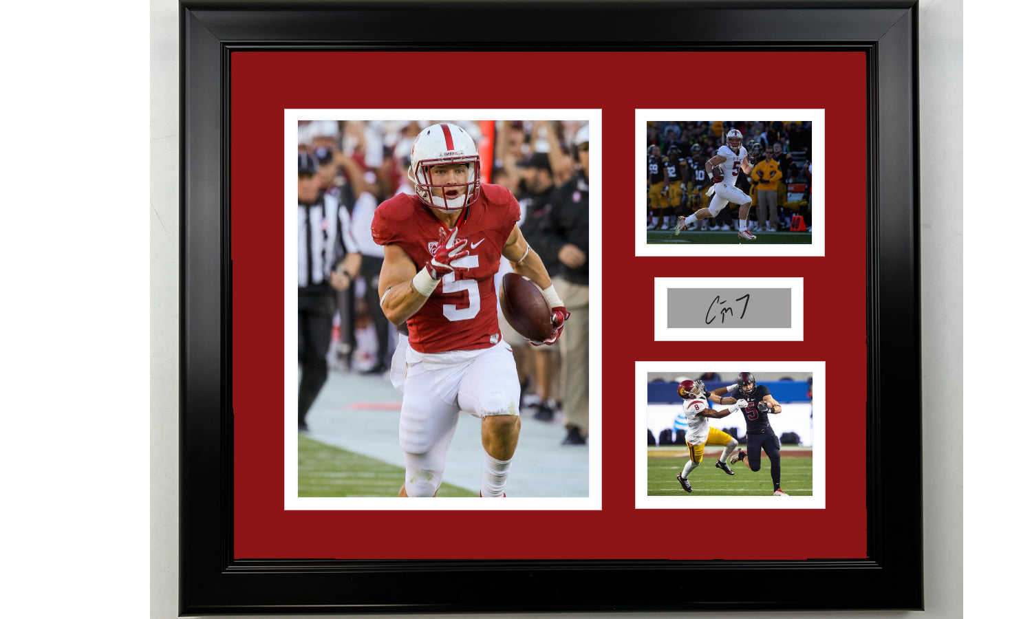 Framed Christian McCaffrey Stanford Cardinal Facsimile Laser Engraved Signature NCAA Football 14x11 3 Photo Collage