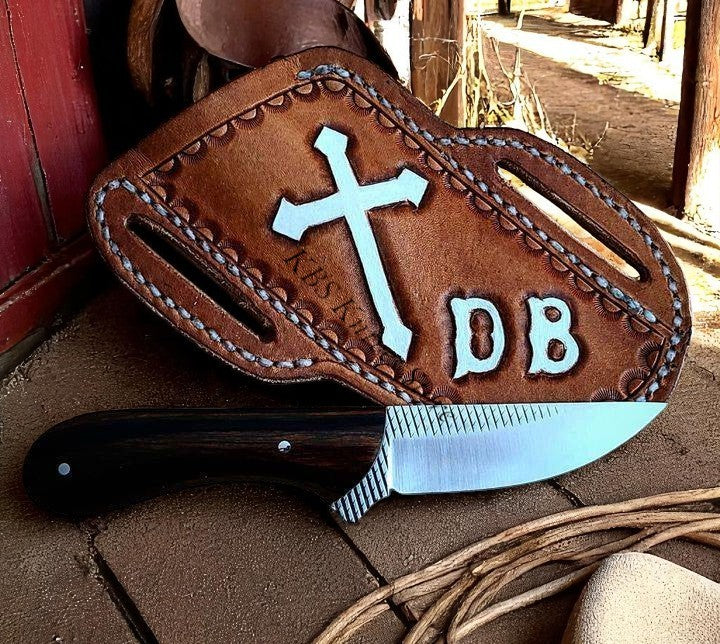 Custom Belt Knife 8" with Wenge Wood Handle & Sheath