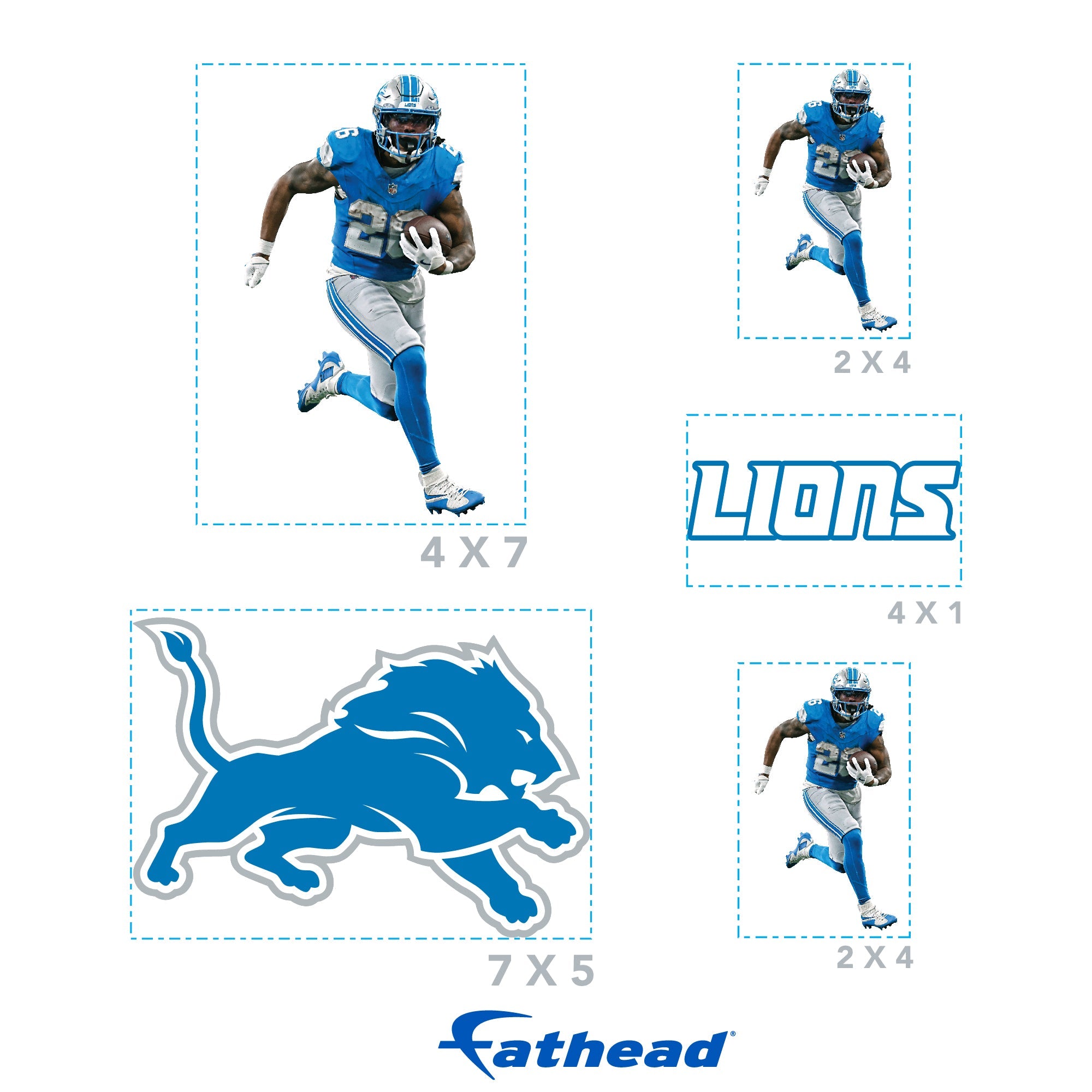 Jahmyr Gibbs - 5 Minis (Mixed Sizes) - Official NFL - Detroit Lions - Reusable Vinyl Decals
