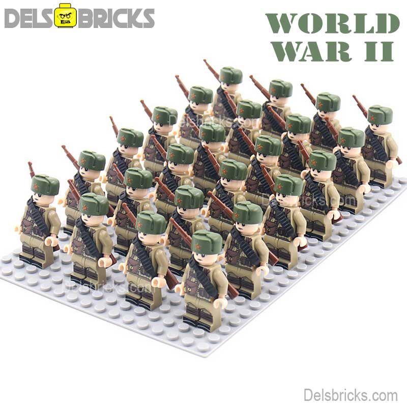 World War 2 Russian Soldiers set of 24 Lego Minifigures Custom Toys d264