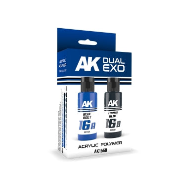 AK Interactive 1560 Dual Exo: Blue Bolt & Turbo Blue Acrylic Paint Set 60ml Bott