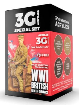 AK Interactive 11638 Figures Series: WWI British Uniforms 3G Acrylic Paint Set (