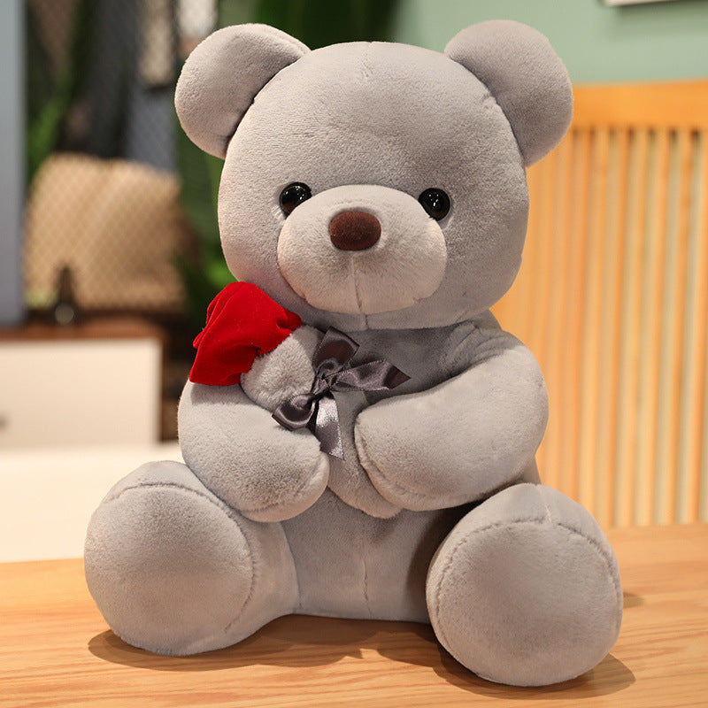 Plush Rose Teddy Bear – Soft Stuffed Animal Pillow Doll
