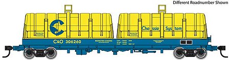 Walthers Proto 105241 HO Scale 50' Evans Cushion Coil Car - Ready to Run -- Chessie System C&O #306295 (Glass-Fiber Hoods, yellow, blue)