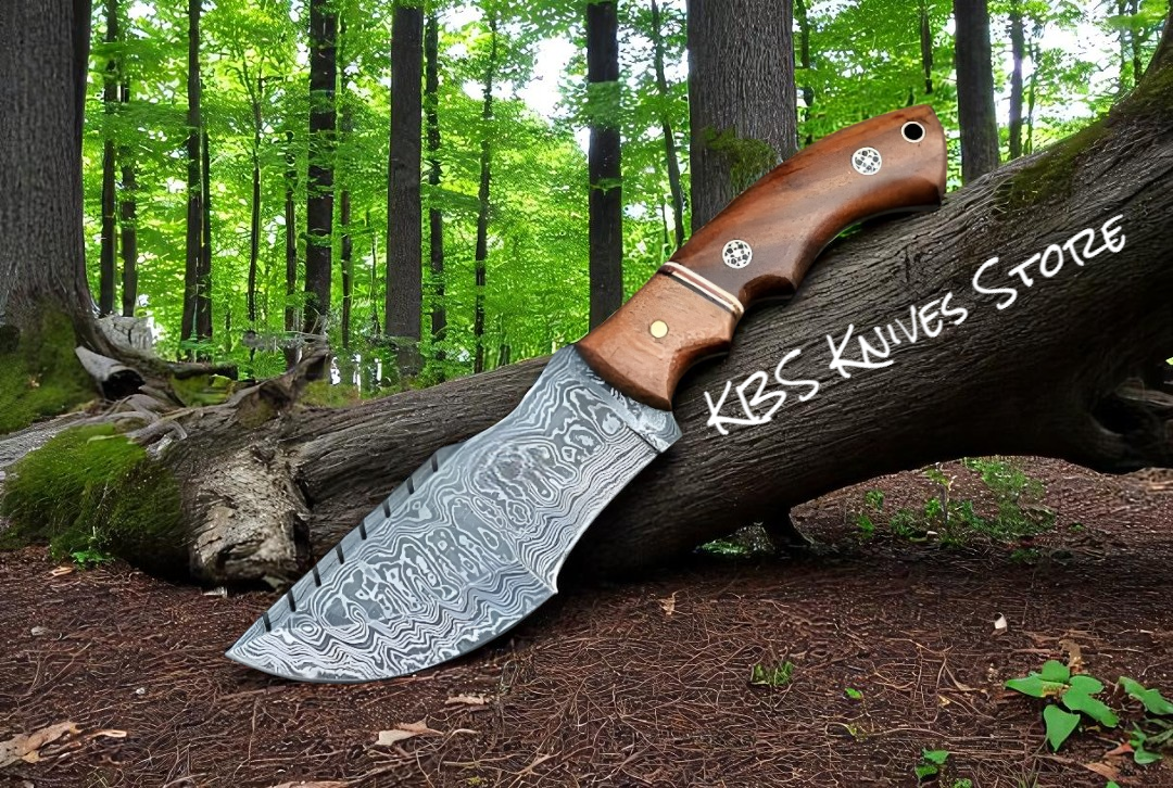 Custom Handmade Damascus Tracker Knife – Scout Carry with Leather Sheath