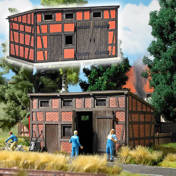 Busch 8209 N Scale Half-Timbered Backyard Shed -- Laser-Cut Wood Kit