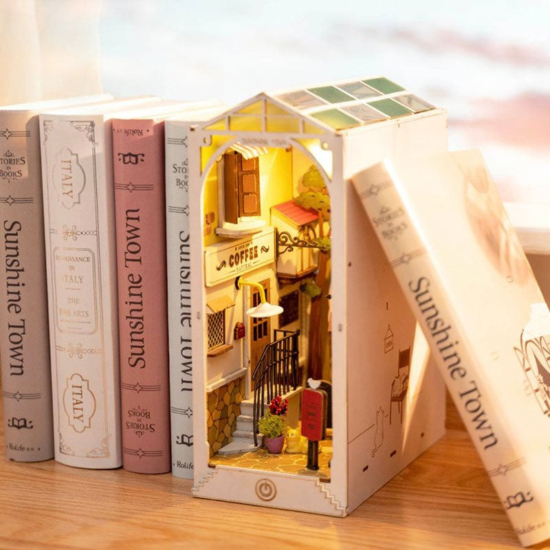 DIY Wooden Book Nook Kit – Sakura Densya Miniature Dollhouse with LED Light