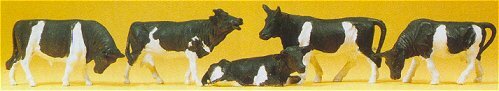 Preiser 14155 HO Scale Animals Cows - Colors may vary, black/white, brown/white.