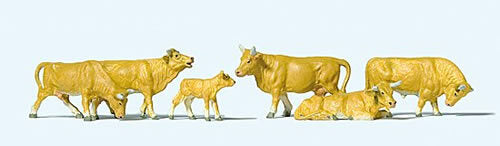 Preiser 10147 HO Scale Cows -- Light Brown pkg(6)
