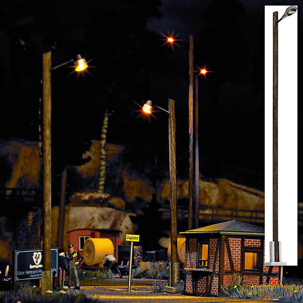 Busch 4111 HO Scale Teardrop Station/Platform Lamp on Wood Post -- Yellow LED