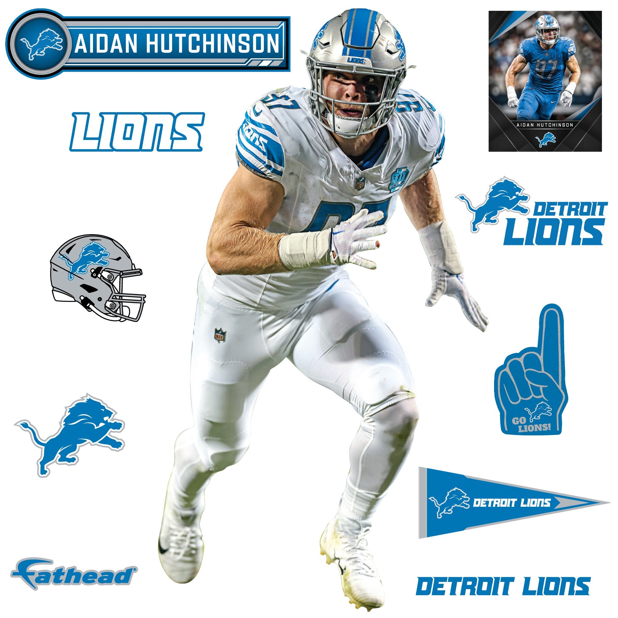 Aidan Hutchinson - RealBig Away Collection - Official NFL - Detroit Lions - Reusable Vinyl Wall Decals